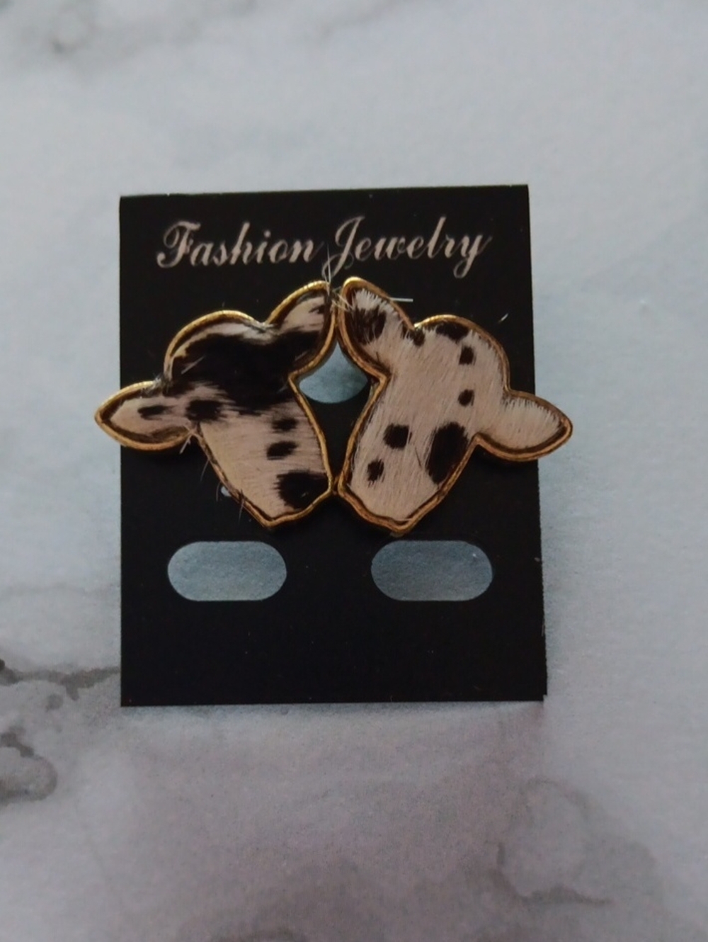 Black and White Cute Fuzzy Cowhead Stud Earrings New!